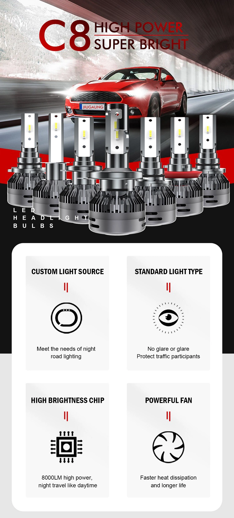 Auto Head Light Wholesale Super Bright 6500K 16000lm H11 9005 9006 H7 Cars H4 LED Headlight Bulb